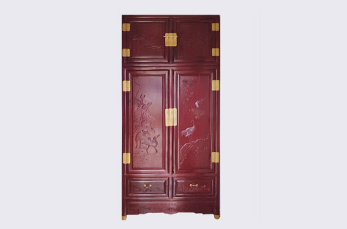 天津高端中式家居装修深红色纯实木衣柜